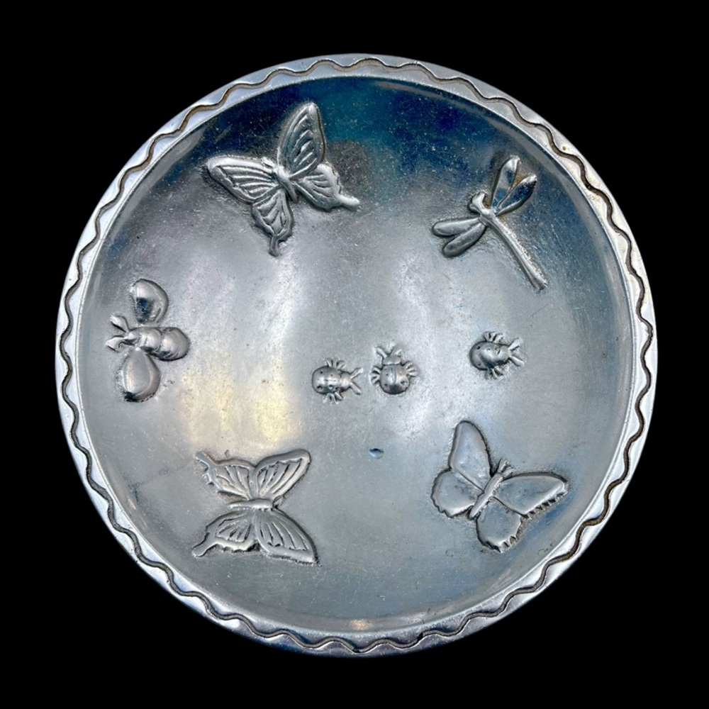 Vintage 1995 Mariposa Brillante 9” Butterfly Dragonfly Aluminum Bowl Mexico